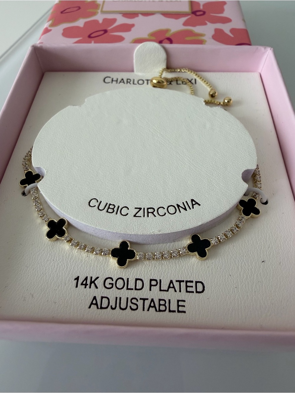 Black Clover Cubic Zirconia 14k gold plated Bracelet